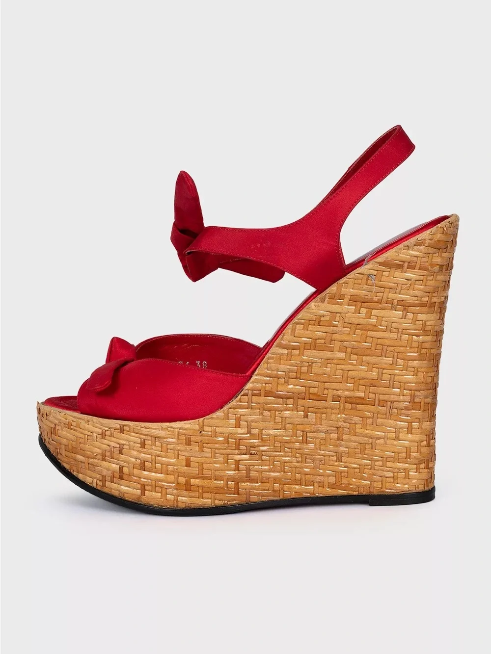Dolce & Gabbana Red Woven Wicker Basket Espadrille Platform Wedge Sandals 5 35